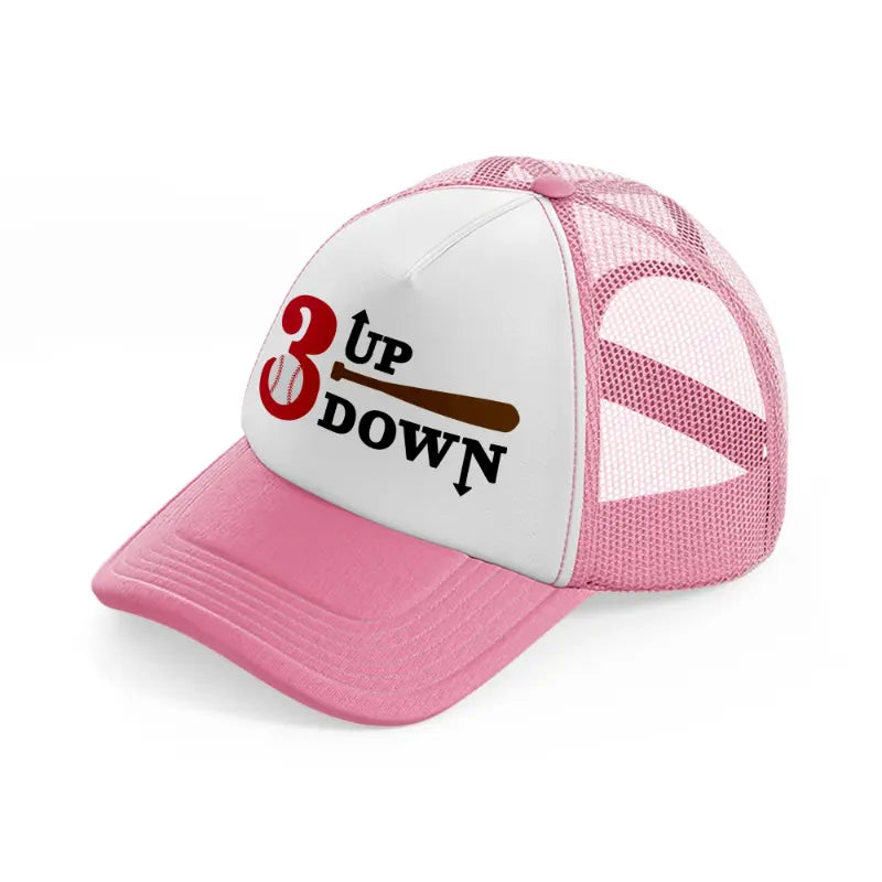3 up down baseball-pink-and-white-trucker-hat