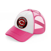 cincinnati reds badge-neon-pink-trucker-hat