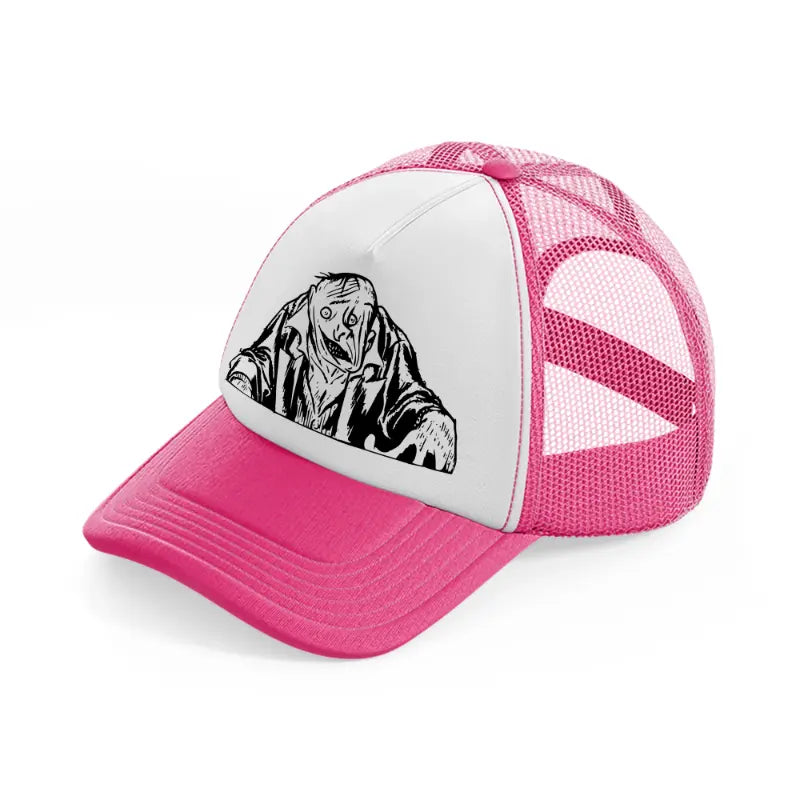 twisted face monster neon pink trucker hat