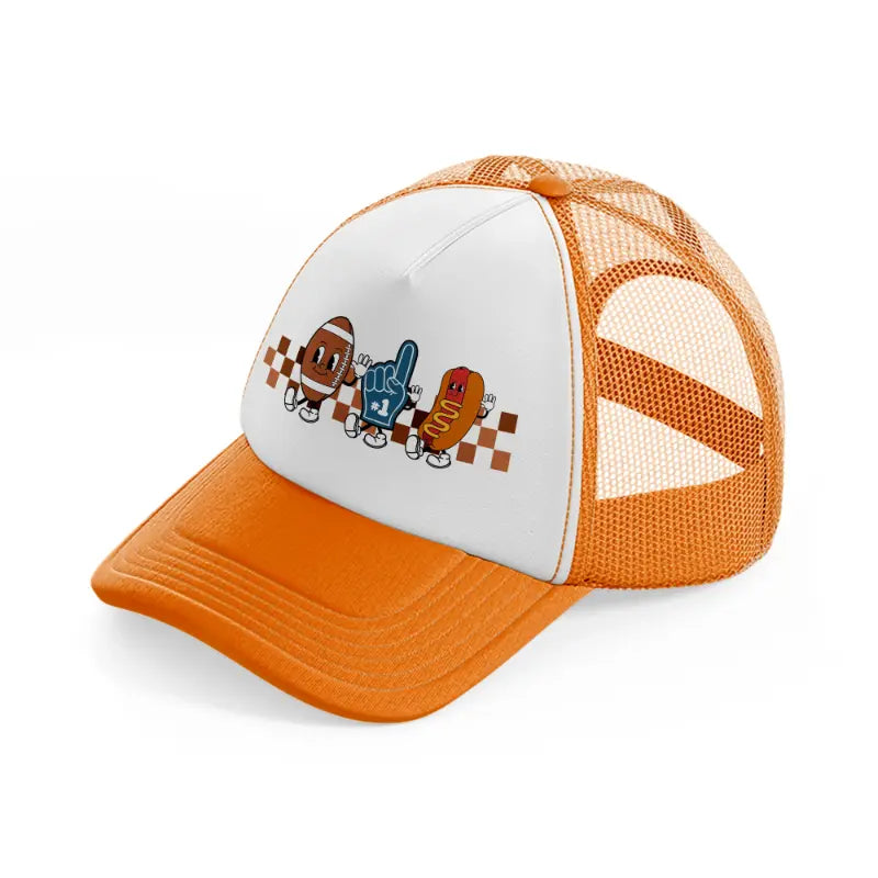 football characters-orange-trucker-hat