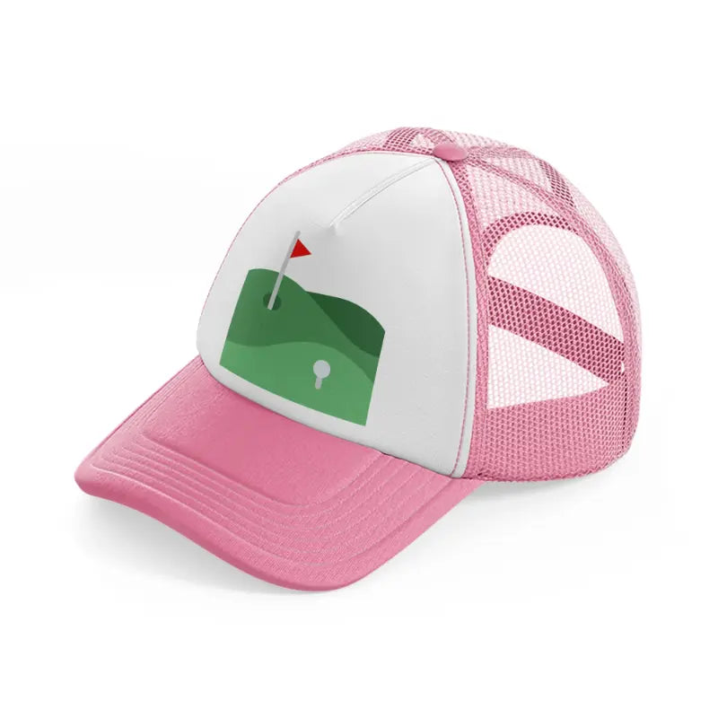 golf course flag-pink-and-white-trucker-hat