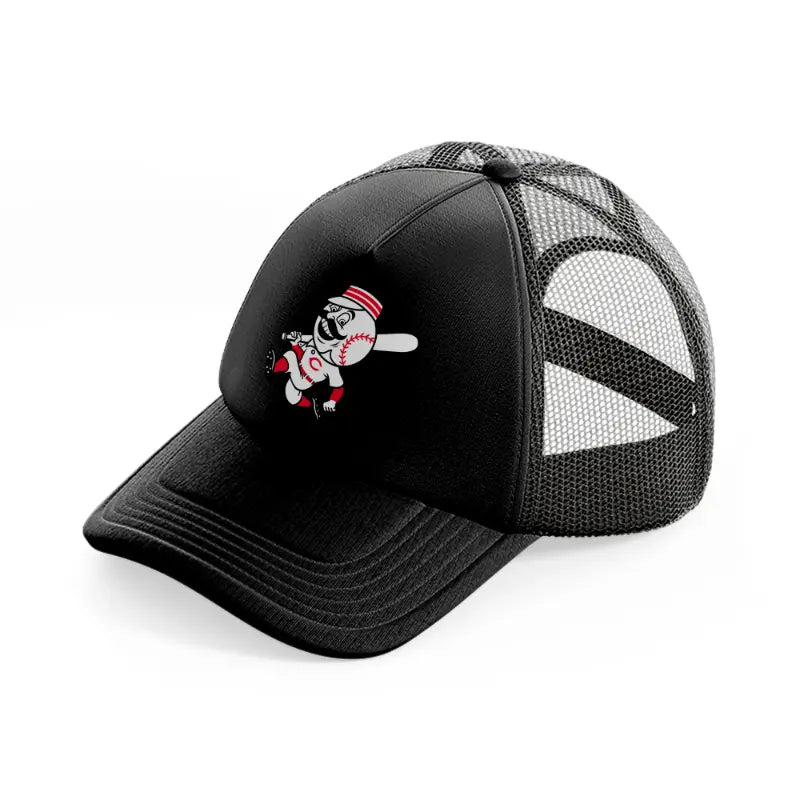 cincinnati reds retro emblem-black-trucker-hat