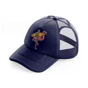 skeleton and flamingo get ready to surf-navy-blue-trucker-hat