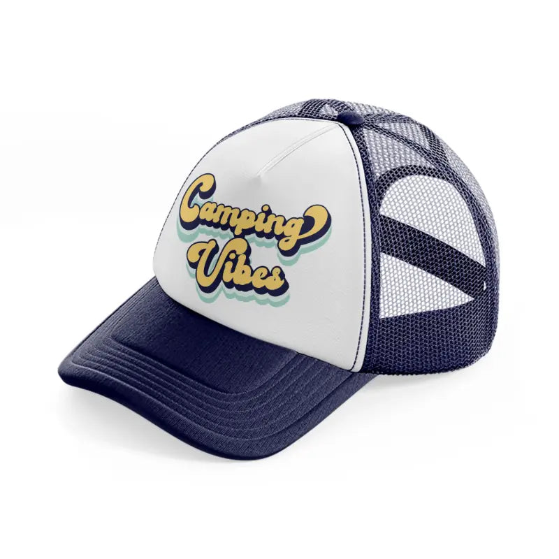 camping vibes navy blue and white trucker hat