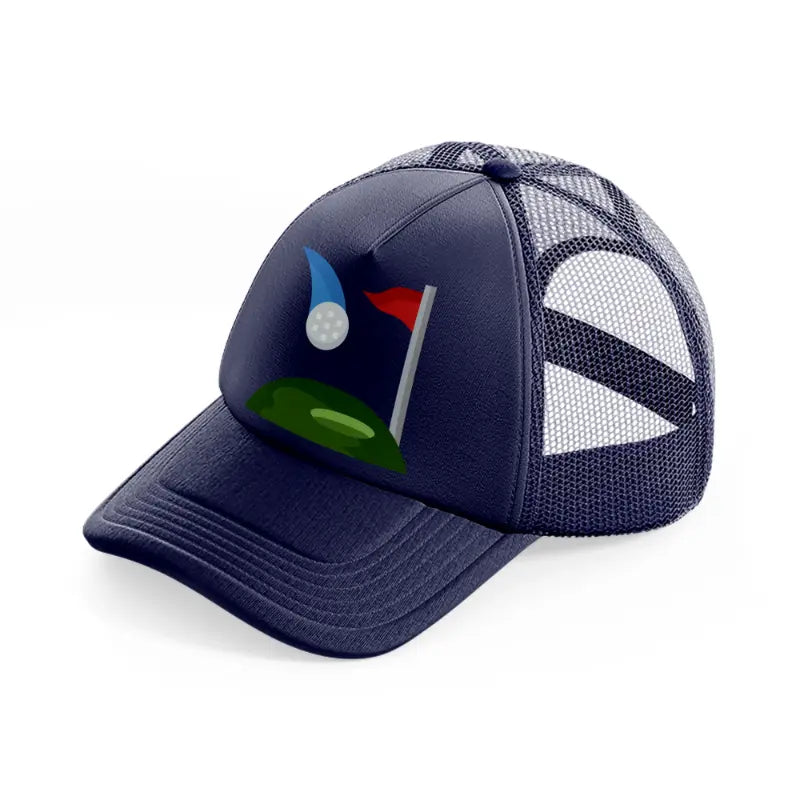 golfing cartoon-navy-blue-trucker-hat