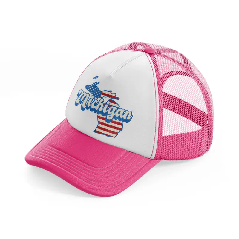 michigan flag-neon-pink-trucker-hat