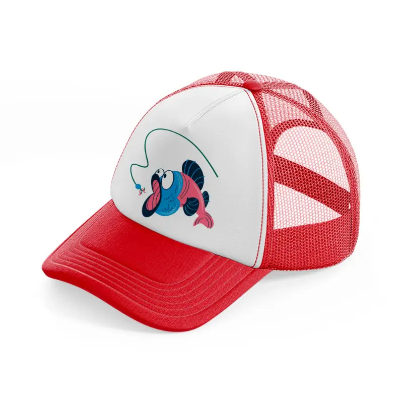 fish cartoon-red-and-white-trucker-hat