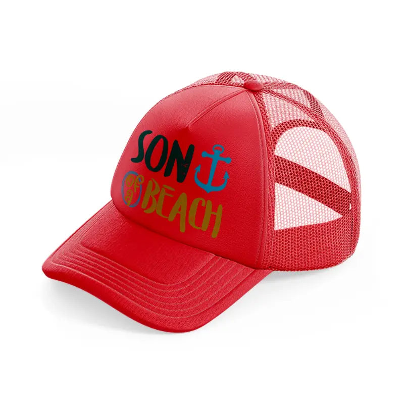 son of a beach-red-trucker-hat