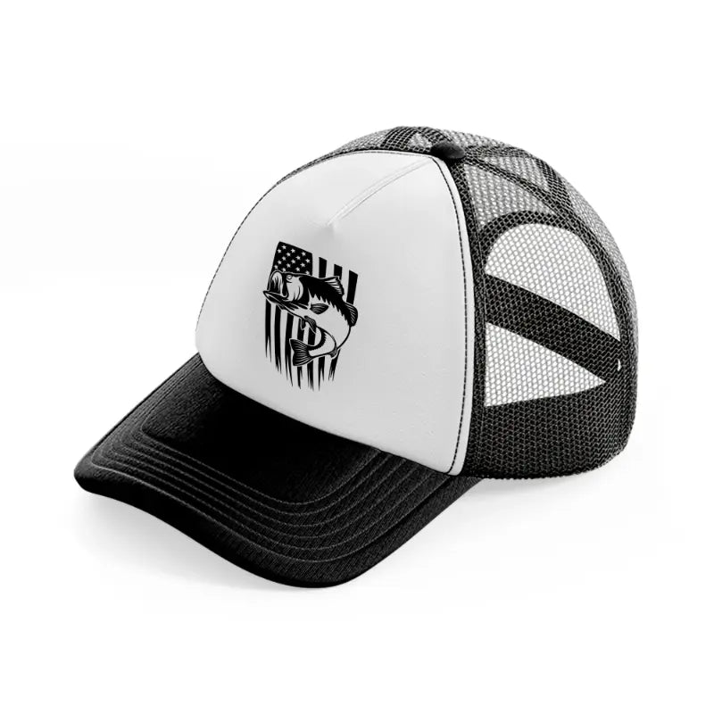 fish logo-black-and-white-trucker-hat