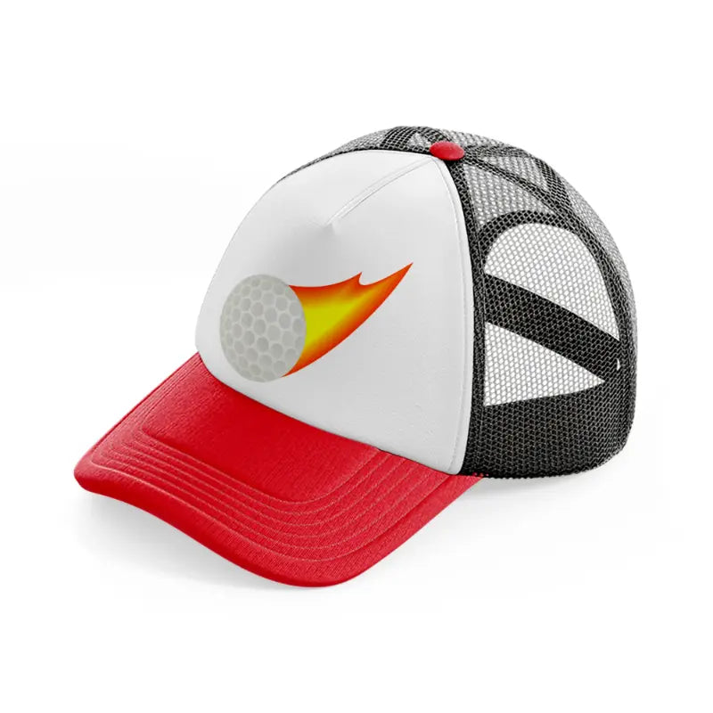 golf ball fire red and black trucker hat