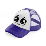 happy blushy face purple trucker hat