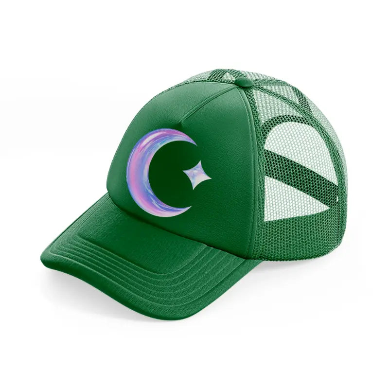 crescent moon with star green trucker hat