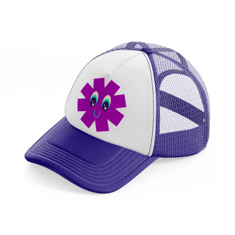 purple smiley flower purple trucker hat