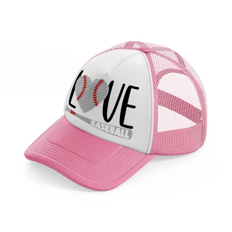 love baseball sticker pink and white trucker hat