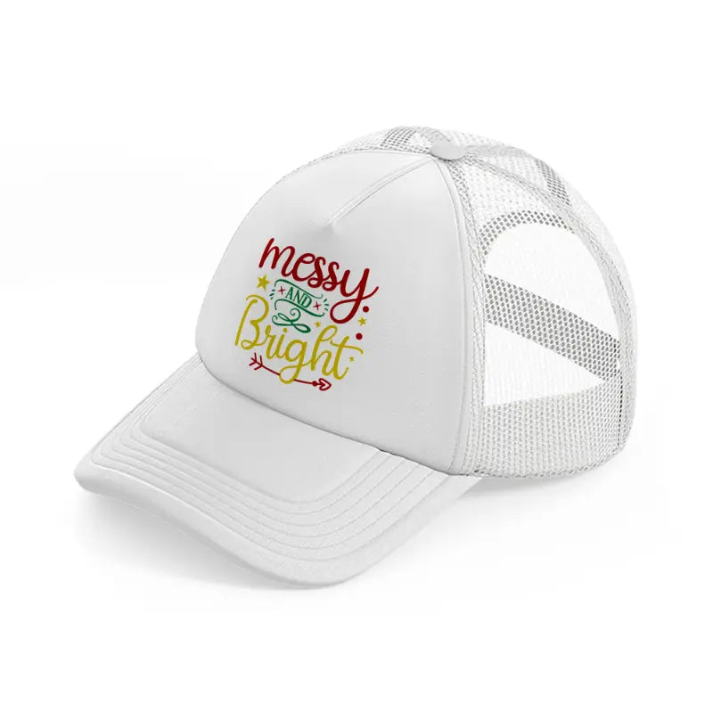 messy and bright-white-trucker-hat