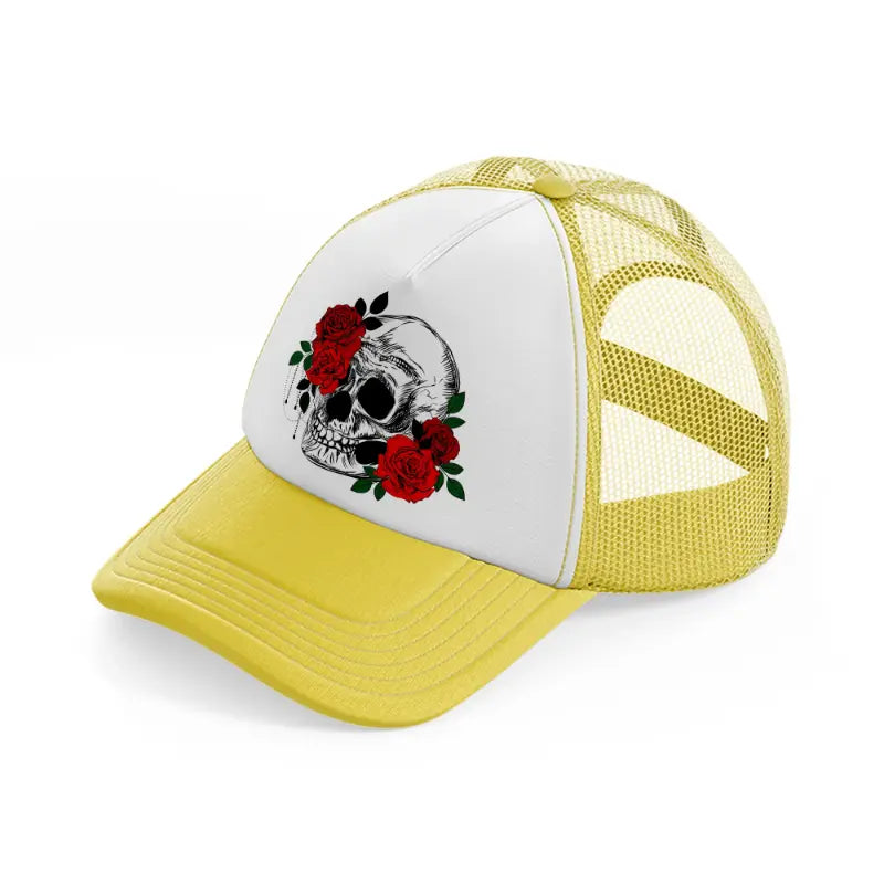 skull & roses-yellow-trucker-hat
