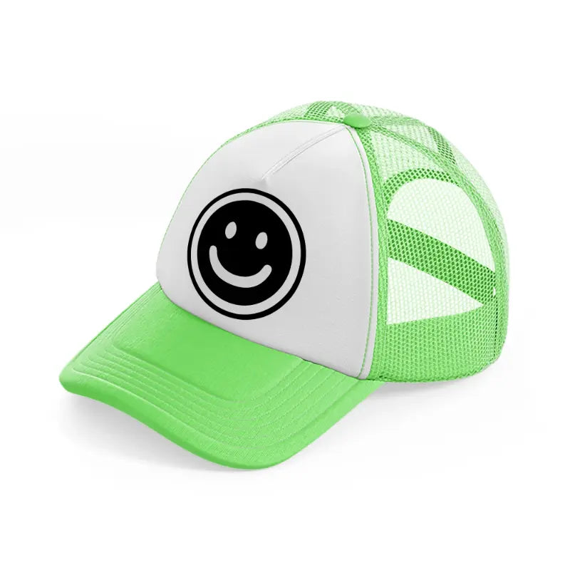 smiley face black & white lime green trucker hat