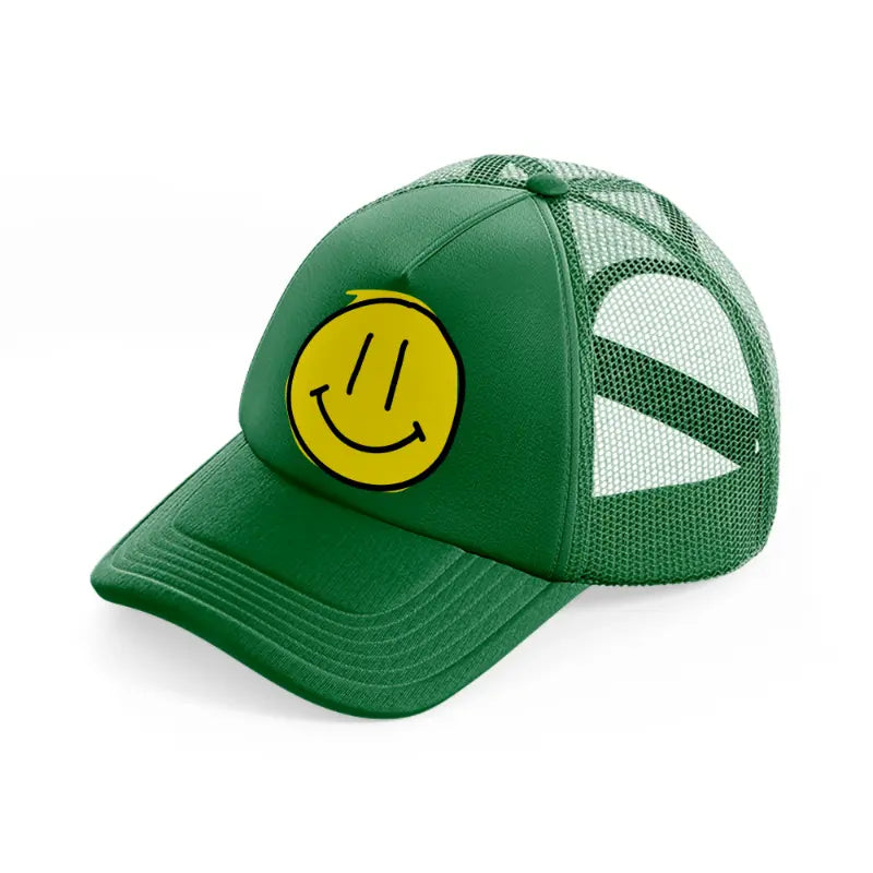 yellow happy face-green-trucker-hat