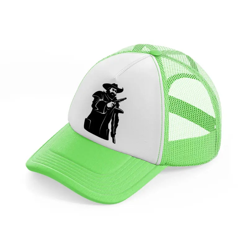 pirate captain & gun-lime-green-trucker-hat