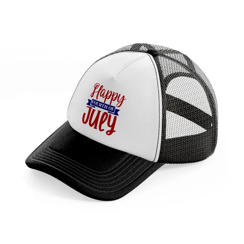 happy fourth of july-01-black-and-white-trucker-hat