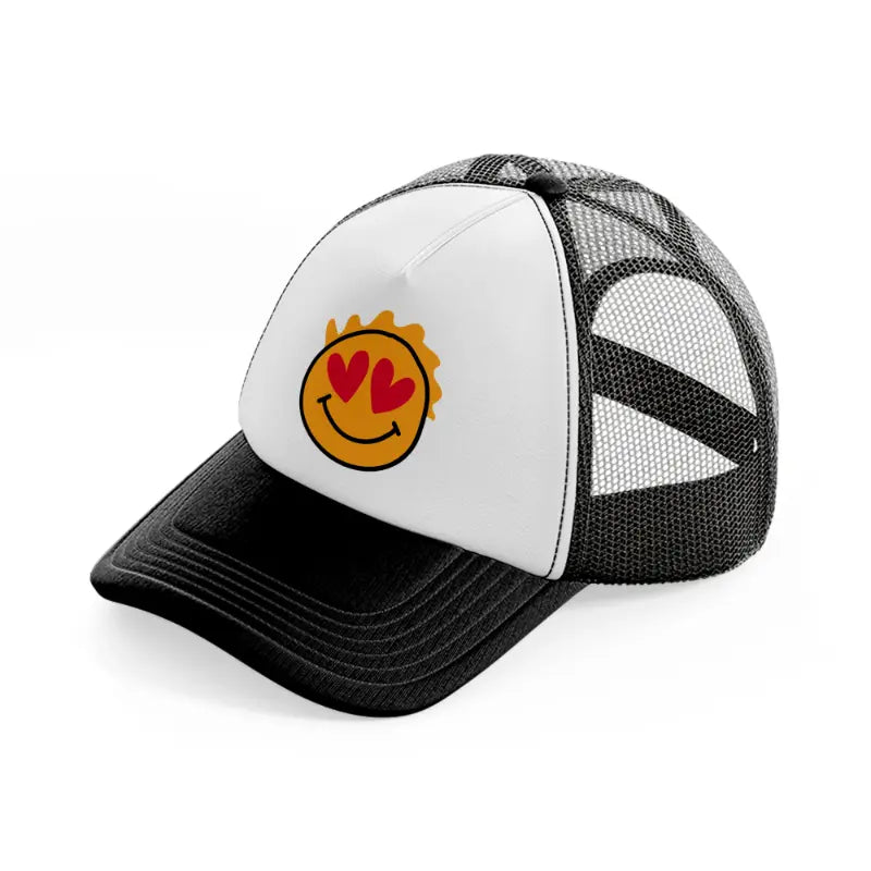 happy love face-black-and-white-trucker-hat