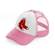 red sox emblem pink and white trucker hat