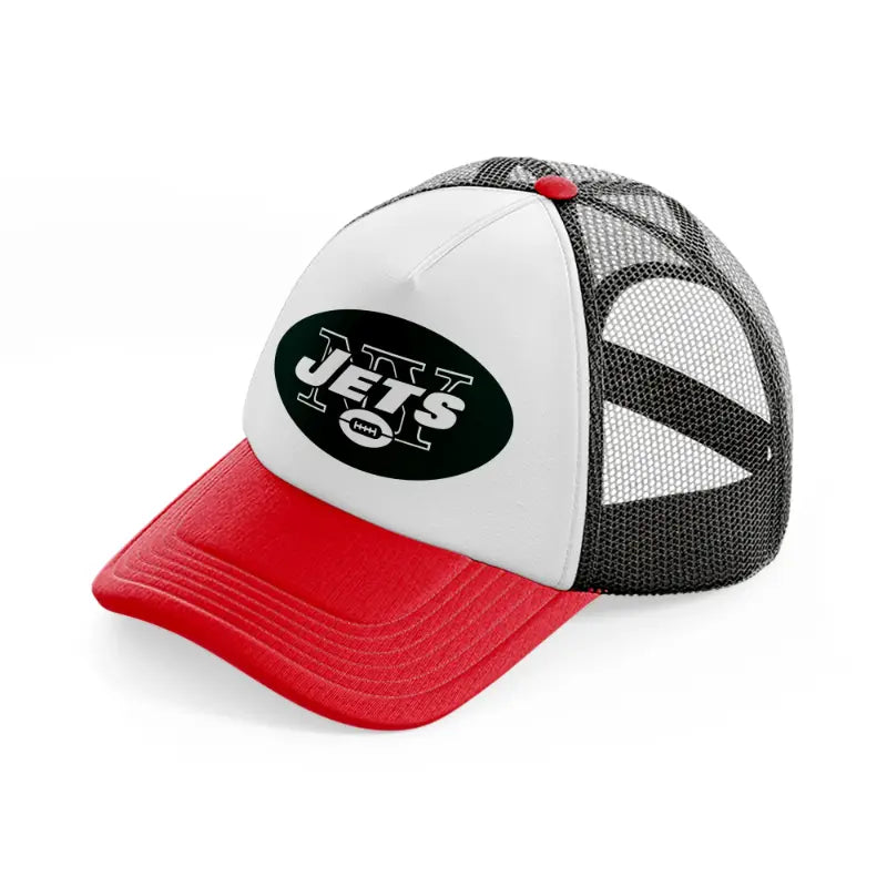 new york jets badge-red-and-black-trucker-hat