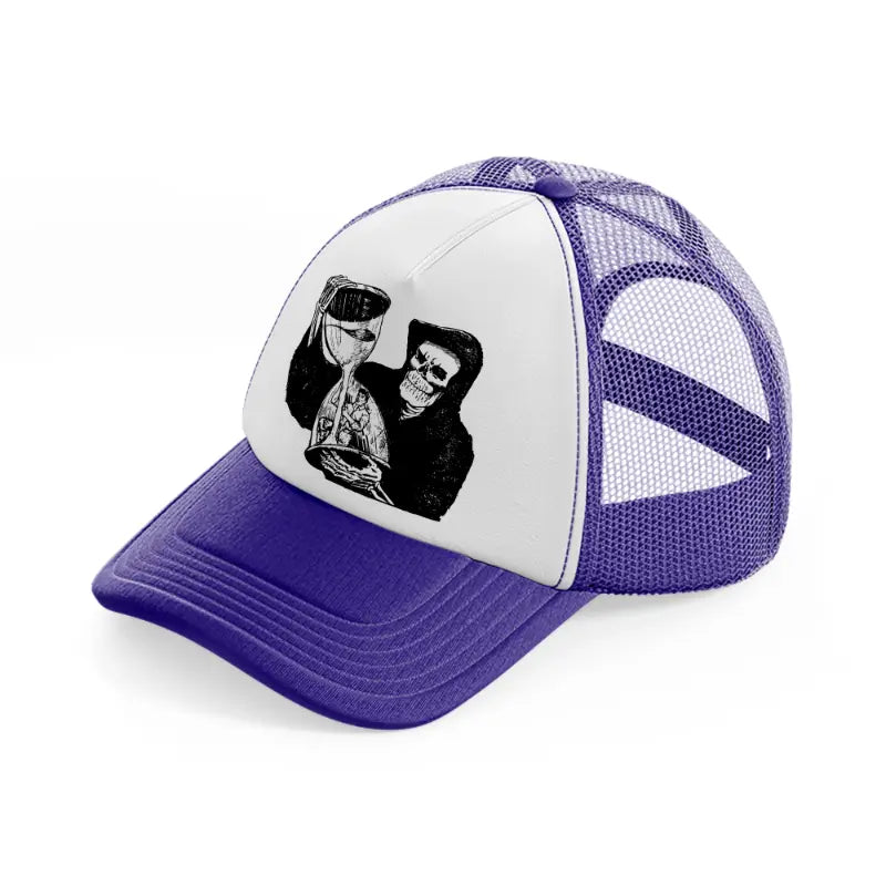 skull & hourglass-purple-trucker-hat