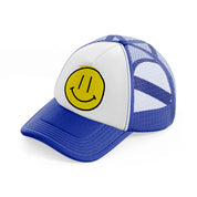 yellow happy face-blue-and-white-trucker-hat