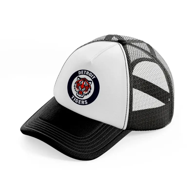 detroit tigers blue badge-black-and-white-trucker-hat