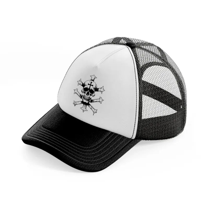 skull cross black and white trucker hat