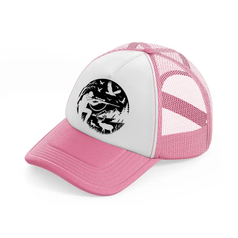 hunter figure-pink-and-white-trucker-hat