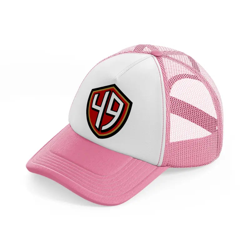 49ers emblem-pink-and-white-trucker-hat