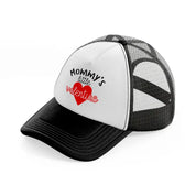 mommy's little valentine-black-and-white-trucker-hat