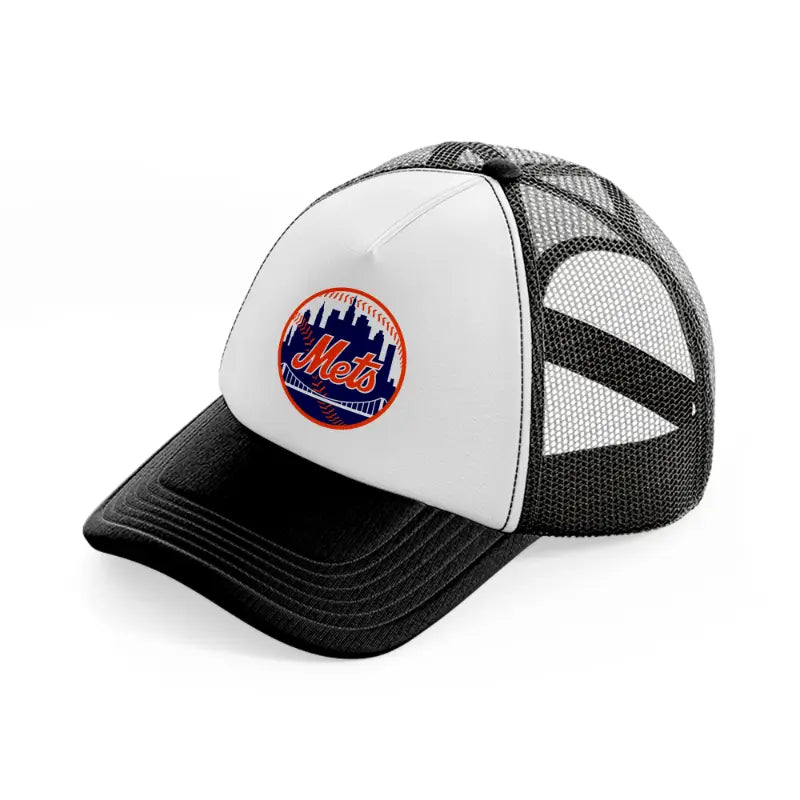 new york mets badge-black-and-white-trucker-hat