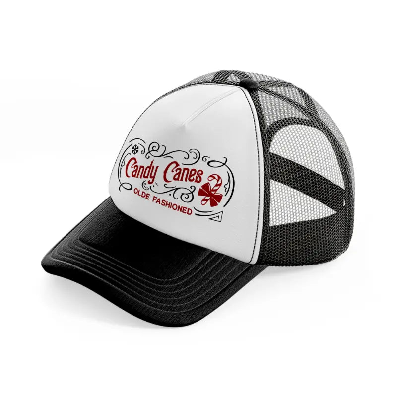 candy canes olde fashioned-black-and-white-trucker-hat