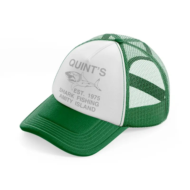 quint's shark fishing amity island-green-and-white-trucker-hat