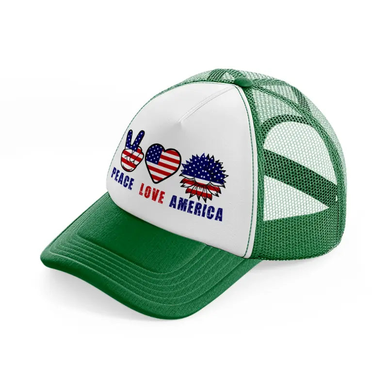 peace love america-010-green-and-white-trucker-hat