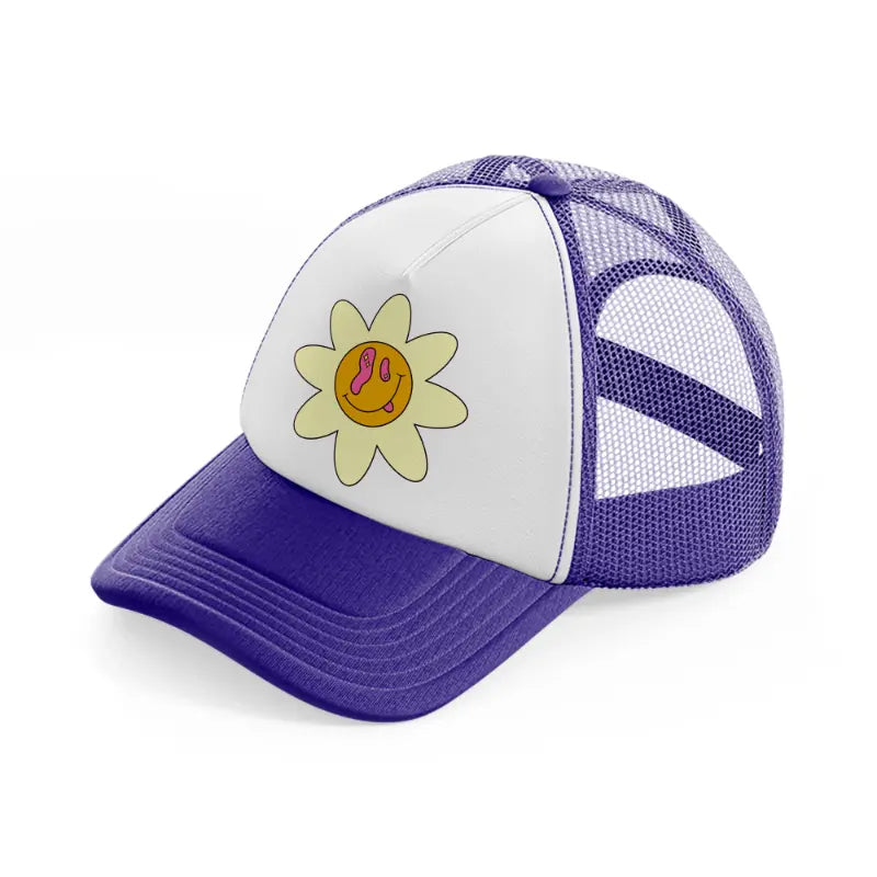 weird flower smiley-purple-trucker-hat