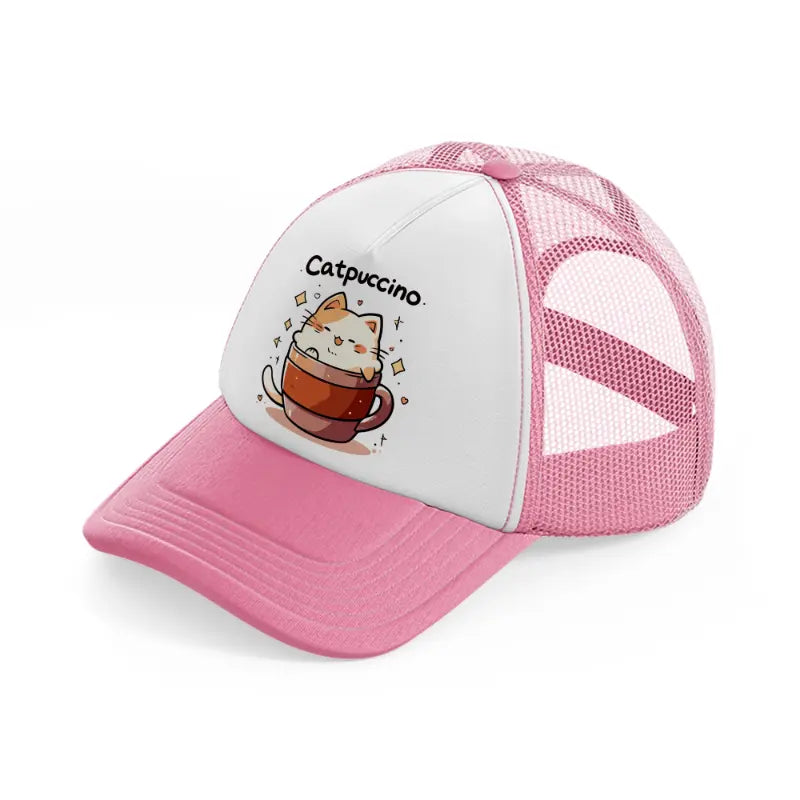 catpuccino cup pink and white trucker hat