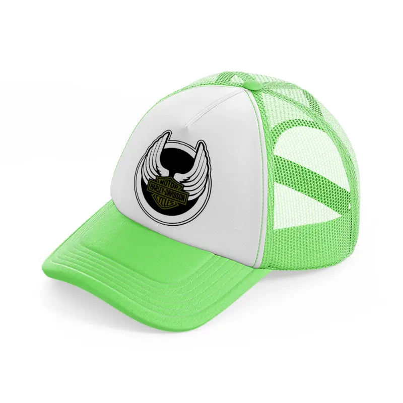 harley davidson motorcycles wings badge lime green trucker hat