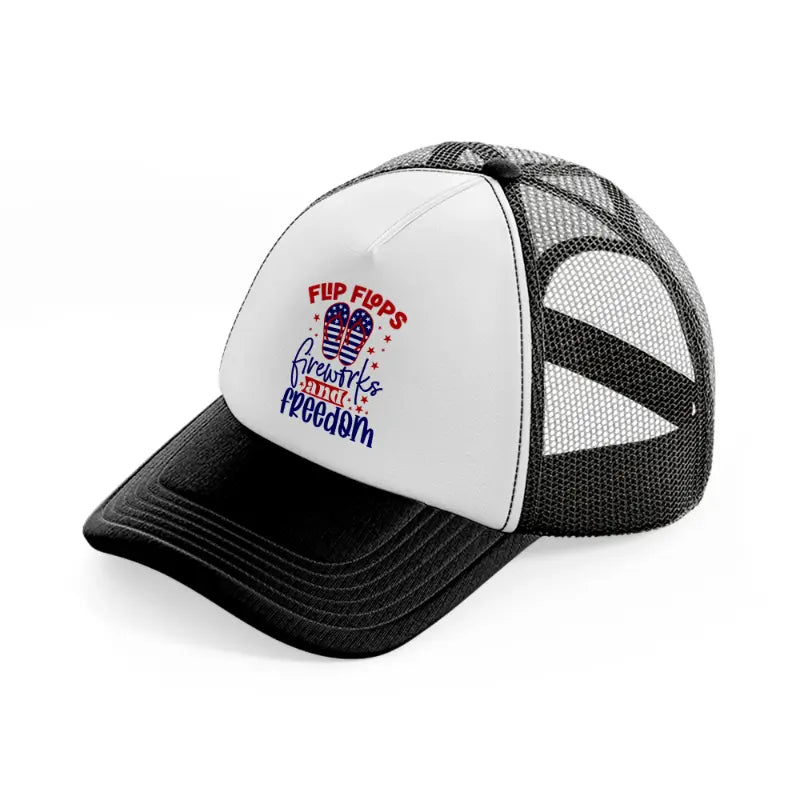 flip flops fireworks and freedom-01-black-and-white-trucker-hat