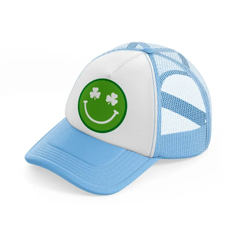 smiley face clover-sky-blue-trucker-hat