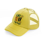 life is better in flip flops gold trucker hat