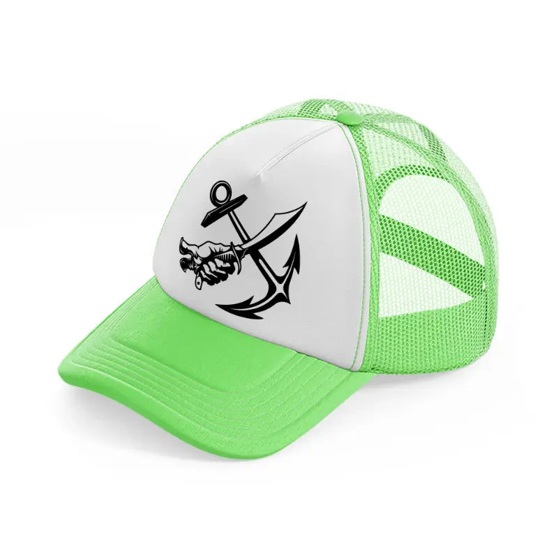 knife anchor lime green trucker hat