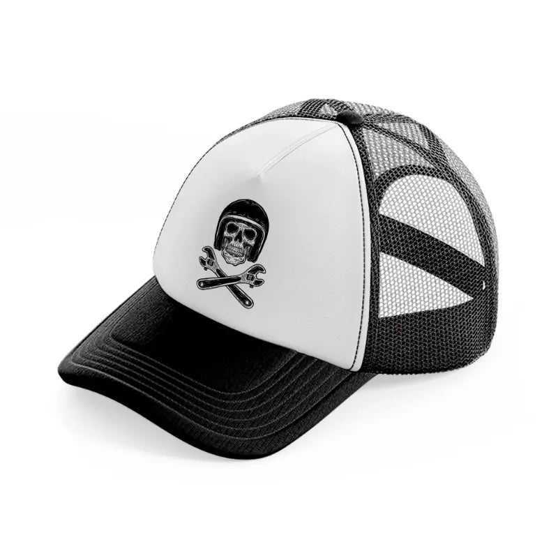 dark skull with helmet art black and white trucker hat