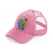 surfboard and summer waves pink trucker hat