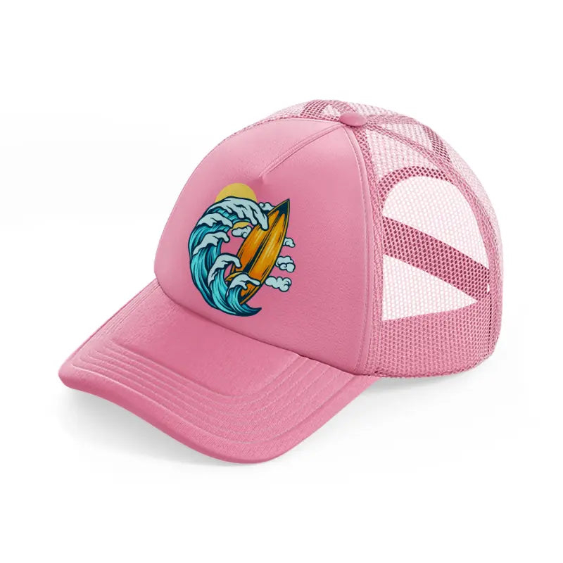 surfboard and summer waves-pink-trucker-hat