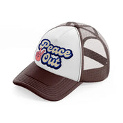 peace out brown trucker hat