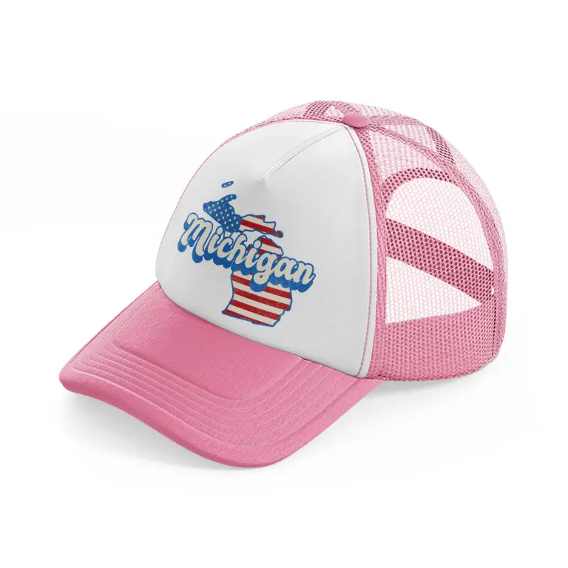michigan flag-pink-and-white-trucker-hat